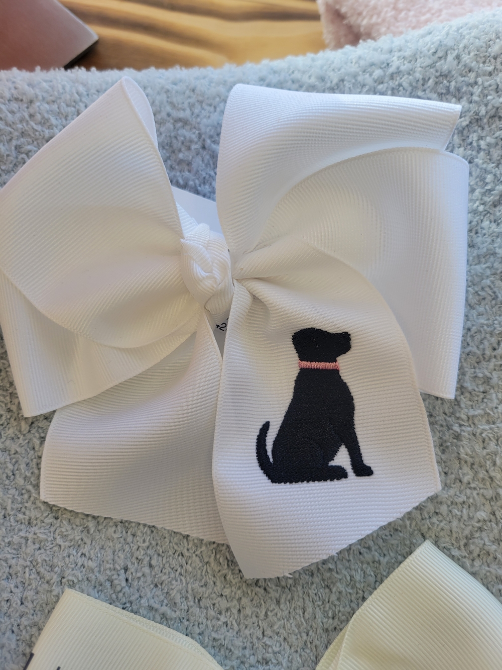 White Pet Hair Bow with Black Dog Silhouette